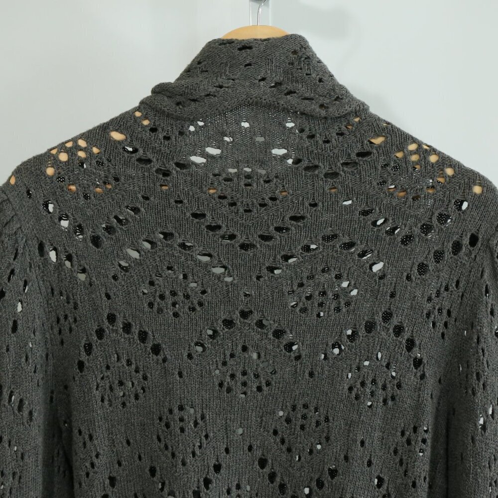 Free People Gray Open Knit Crochet Turtleneck Sweater Women’s M/L Scallop Hem - Picture 7 of 8